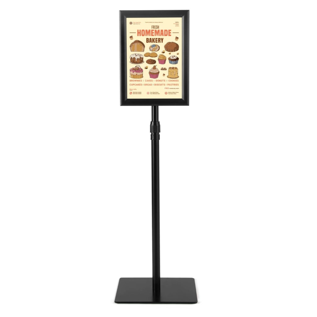 A4 supporti da piedistallo autoportante poster stand in metallo girevole, Supporti da piedistallo regolabile 73-123cm Nero-Espositore pubblicitario