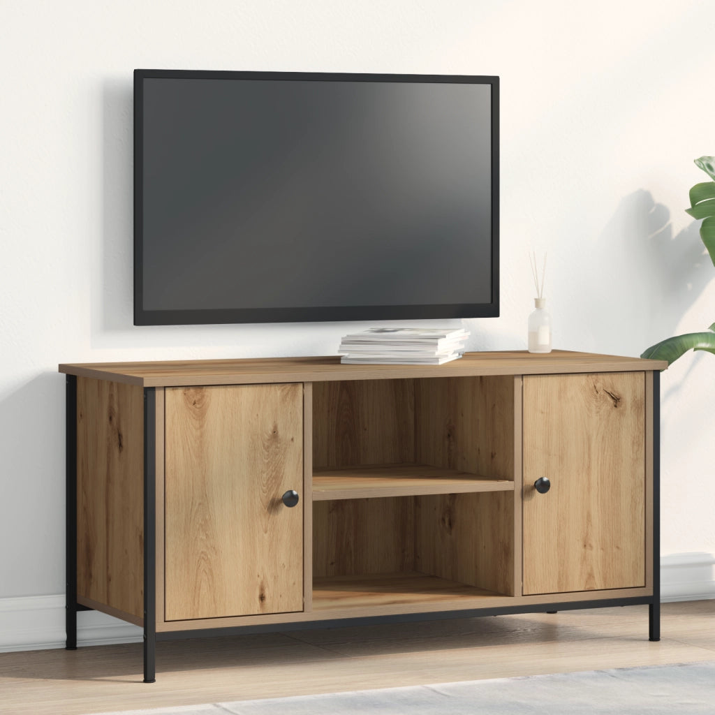 Mobile TV  in Rovere Artigianale 100x40x50 cm in Legno ingegnerizzato e Acciaio