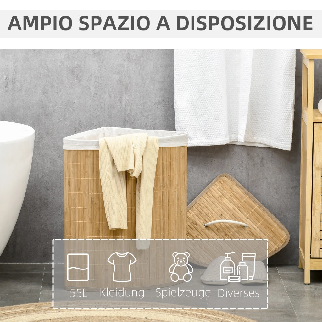 PORTABIANCHERIA Angolare 55 L 38x38x57 cm Bambù Naturale con coperchio