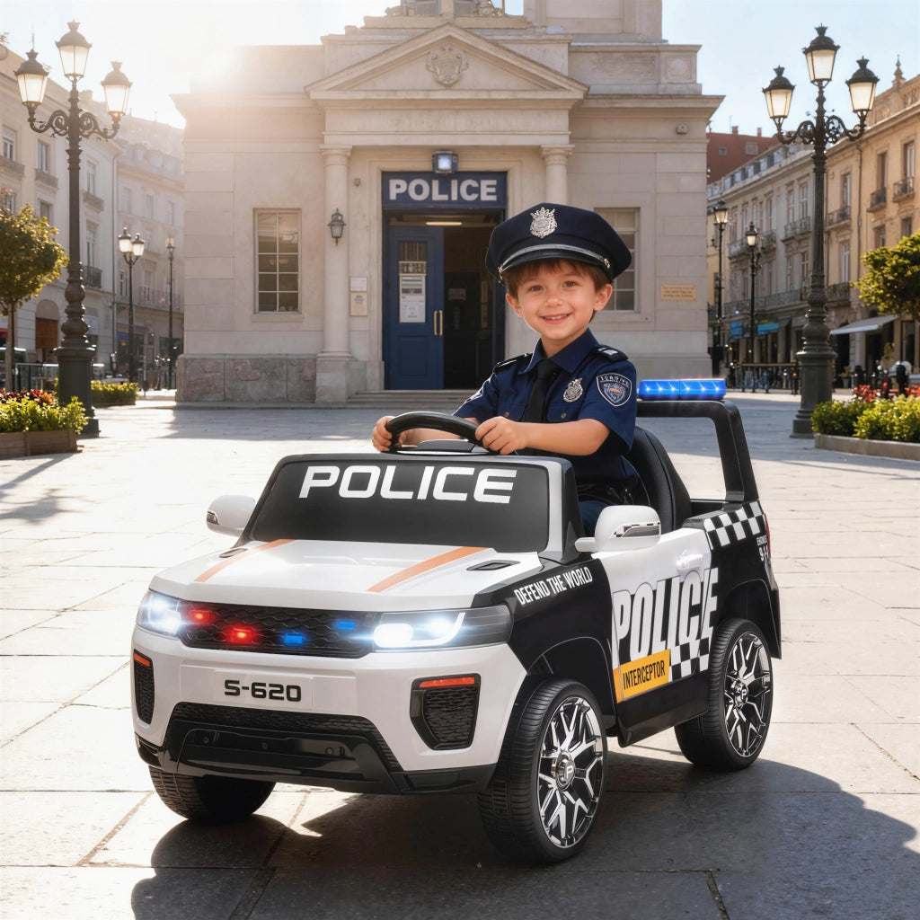 Auto Elettrica Polizia per Bambini con Telecomando ¨C Xylo ¨C Bianco con Sirena e Sospensioni