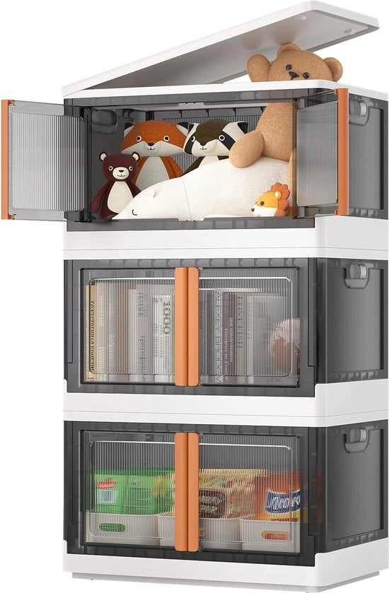 Scatola di archiviazione da 72 litri con coperchio, scatola di archiviazione ripiegabile con ruota per abiti, giocattoli, libri e altro (3 pezzi/bianco)