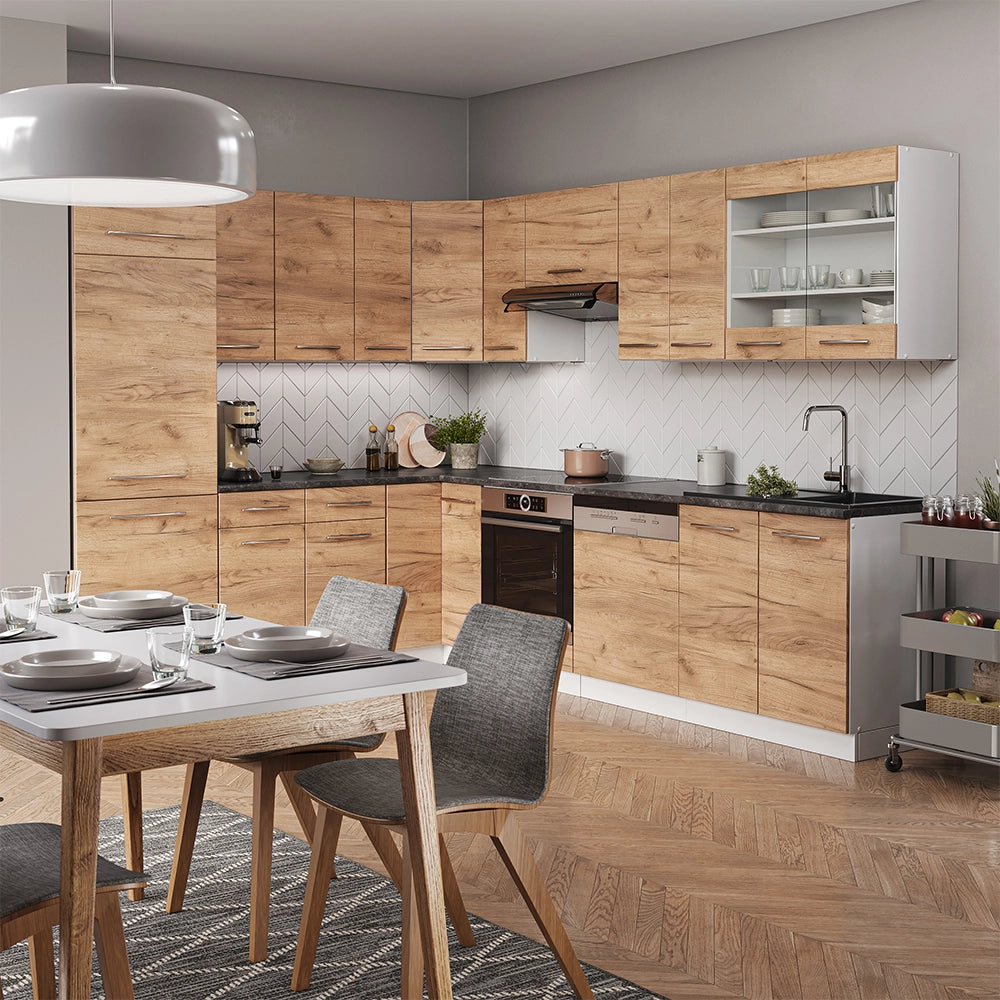 Cucina angolare completa Fame-Line Rovere dorato/Bianco 287 x 60 cm, PL Antracite Vicco