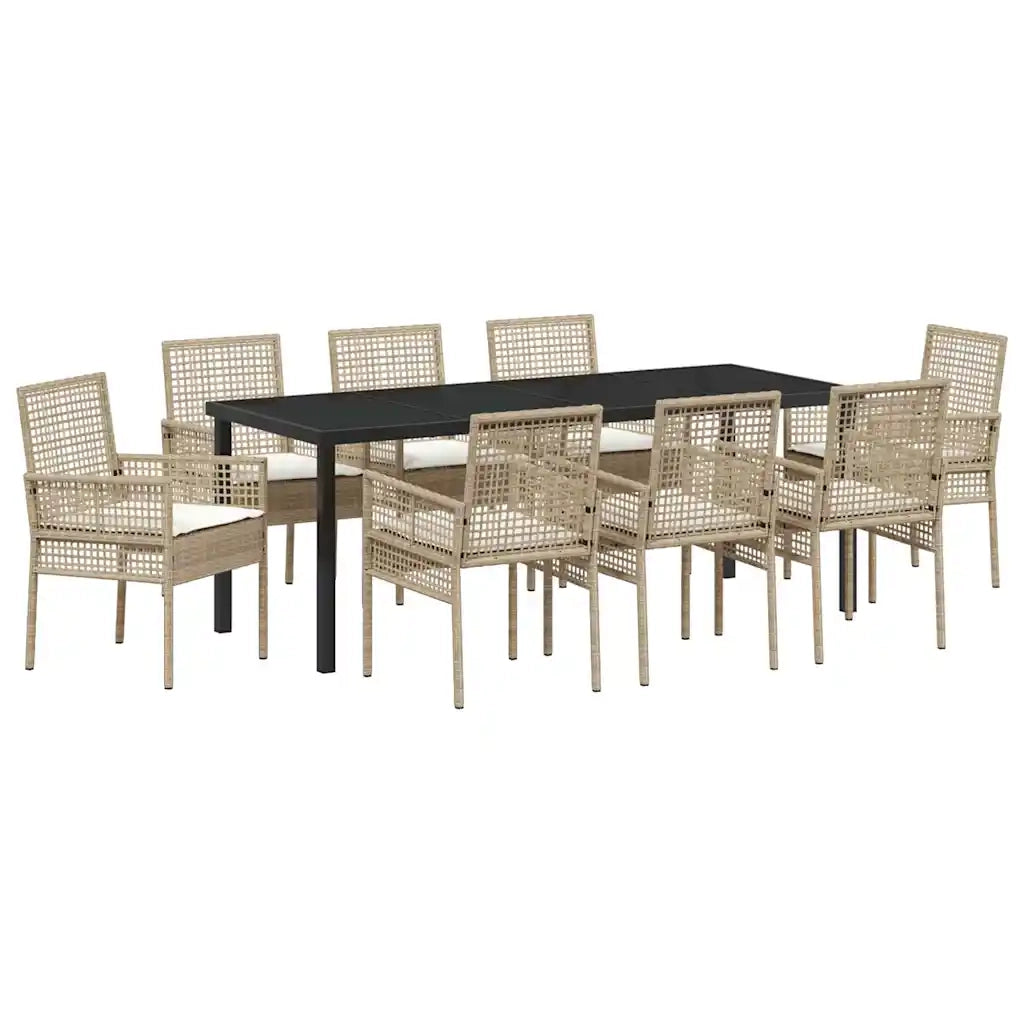 Set da Pranzo per Giardino con cuscino 9 pcs Beige polyrattan 3379897