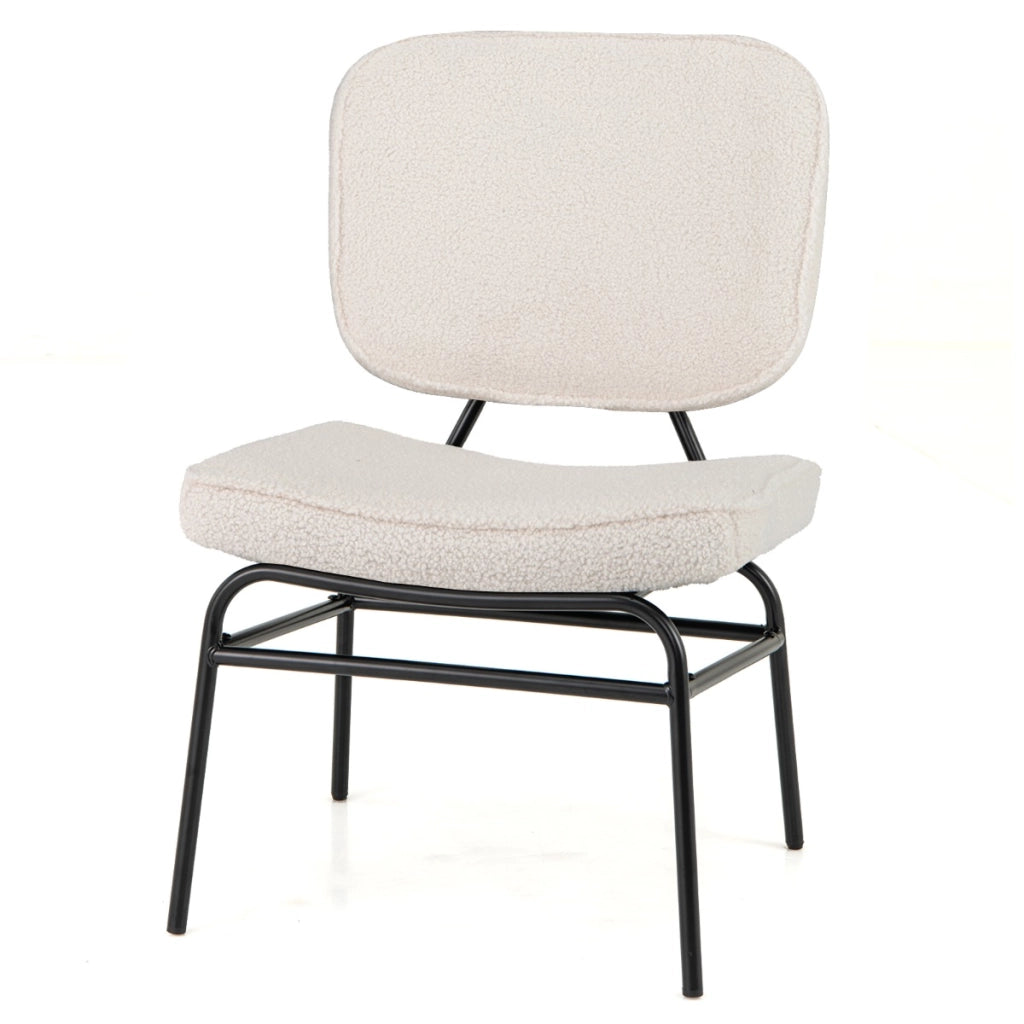 Sedia accento imbottita in spugna con piedini regolabili e struttura in metallo, Sedia da lettura in sherpa imbottitura Beige-Sedie e poltrone