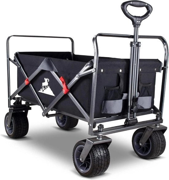 Carrello trasportabile all-terrain - pneumatici tutti terreni - carrello pieghevole - carrello da spiaggia - carico massimo 120 kg - colore nero/grigio