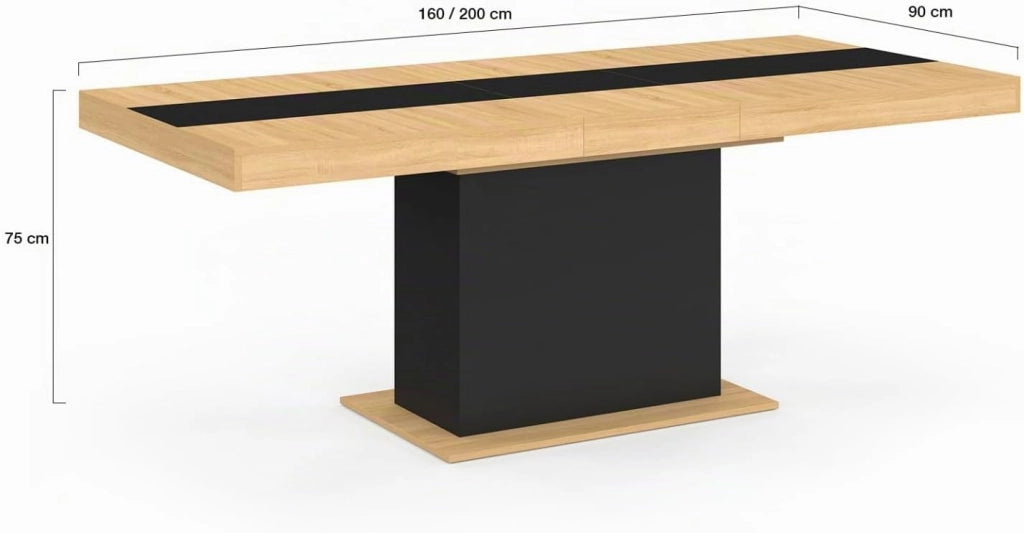 Tavolo da pranzo rettangolare allungabile EDEN 6-10 persone in legno e fascia centrale nera 160-200 cm
