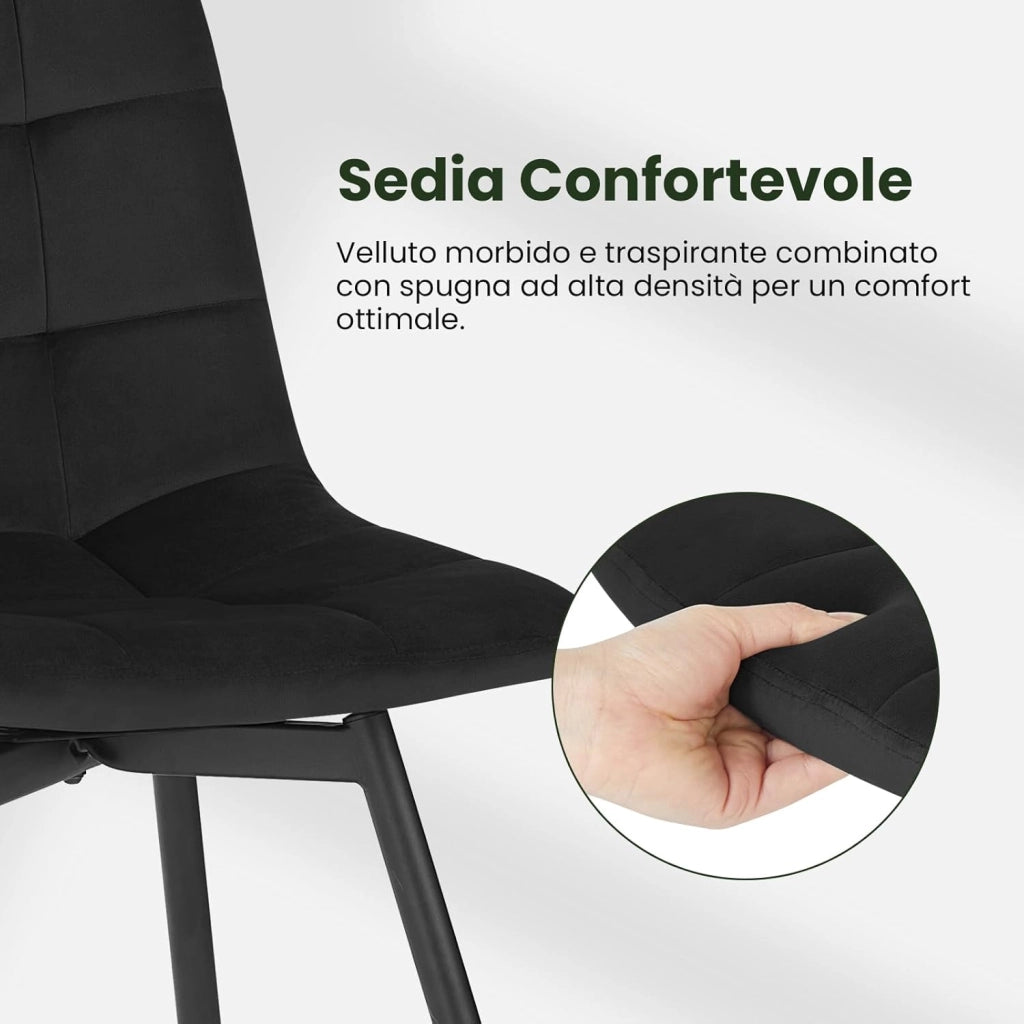 4x Sedie da Pranzo Girevoli, Sedie da Cucina in Velluto con Schienale e Gambe in Metallo, Stile Moderno, per Cucina, Sala da Pranzo, Camera da Letto e Soggiorno, Nero