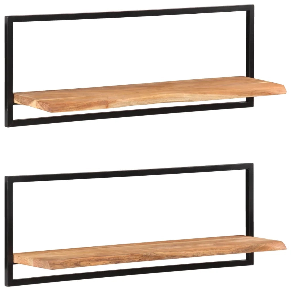 Mensole Parete 2pz-Set di 2 Scaffale a parete 100x24x35 cm Legno Massello Acacia e Acciaio