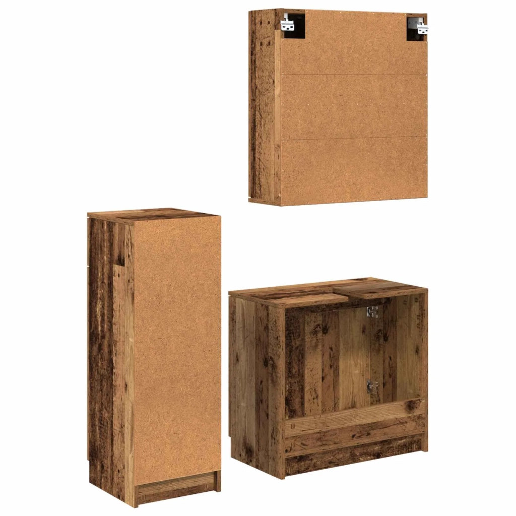 Set di mobili per il Bagno | Armadio da bagno con cassetto 3 pz Legno vecchio