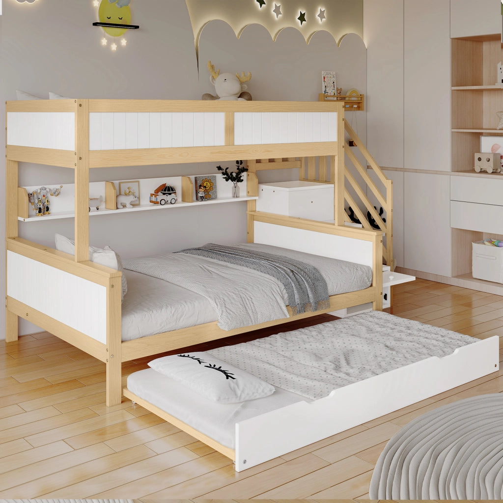 Letto a Castello; Letto Singolo 90x200 cm e 120x200 cm con estraibile; armadio e scala