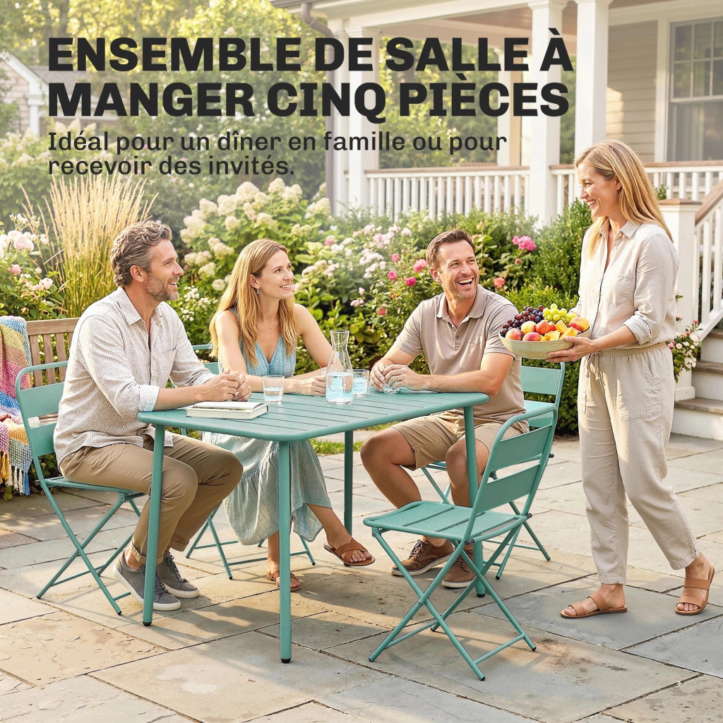 Set Giardino 5 Pezzi Tavolo Pranzo Sedie Pieghevoli ¨C zephmum ¨C Verde Legno