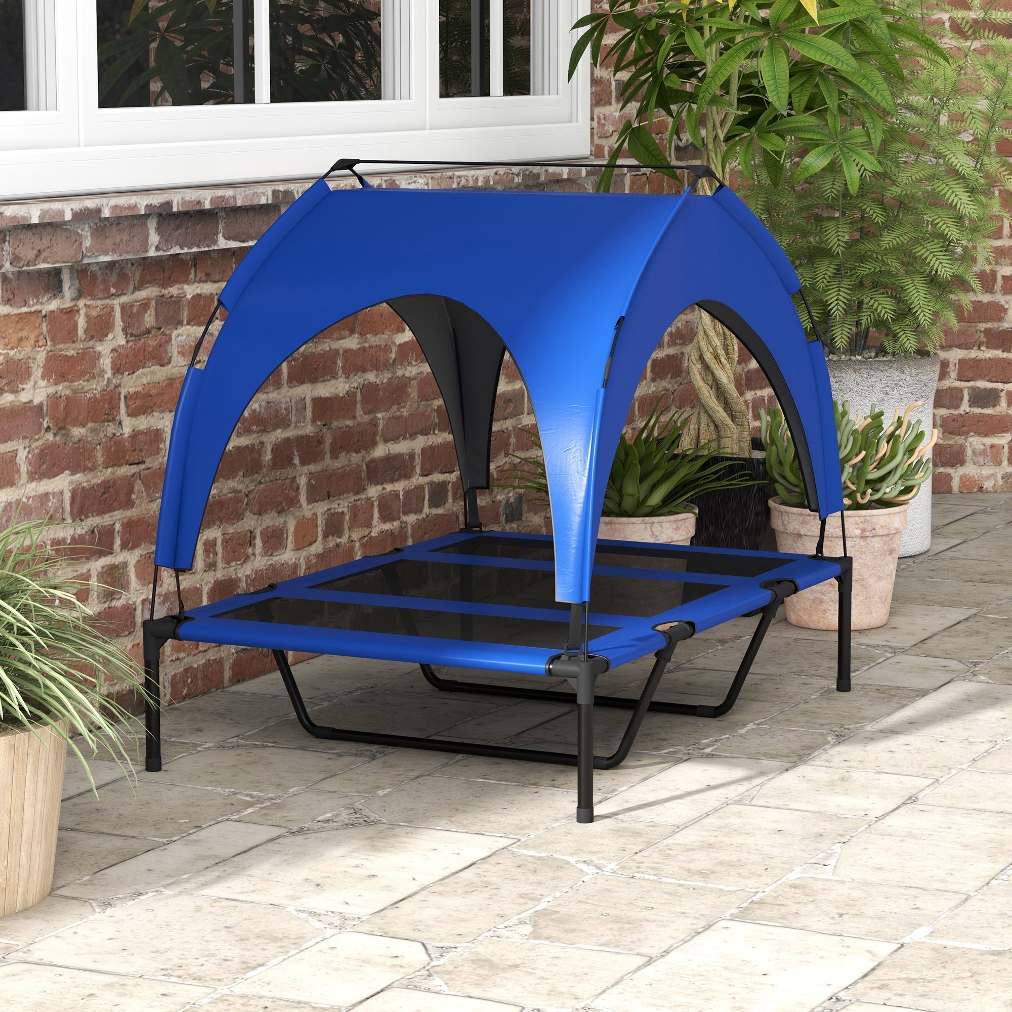Cuccia per Cani Taglia Grande 106x76x94 cm in Acciaio e Poliestere Blu Scuro