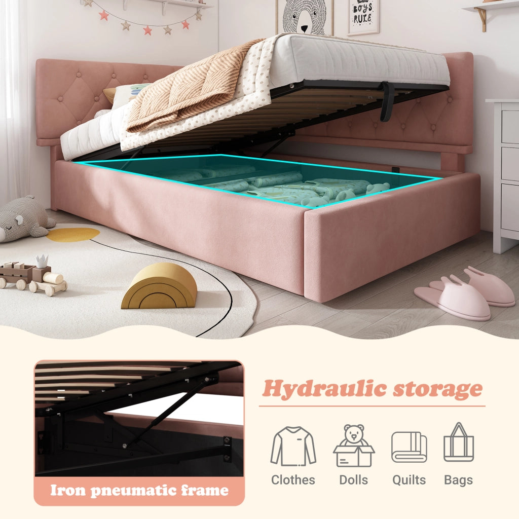 OKWISH Letto a Divano 90×190 cm, Letto Singolo con Contenitore, Testiera Reversibile e Rivestimento in Velluto, senza Materasso, Rosa