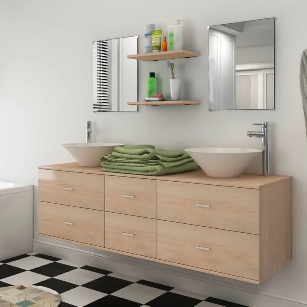 Set Mobili da Bagno con Lavabo 7 pz Beige 272232