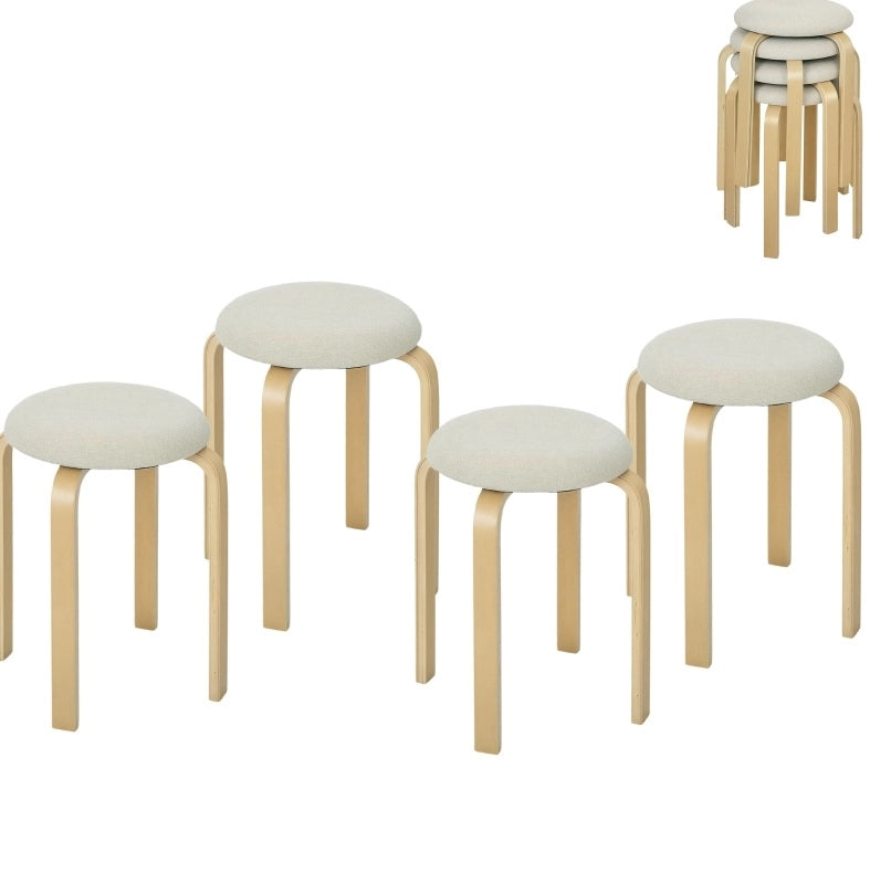Set di 4 sgabelli 40x40x45 cm impilabili salvaspazio in legno bianco crema