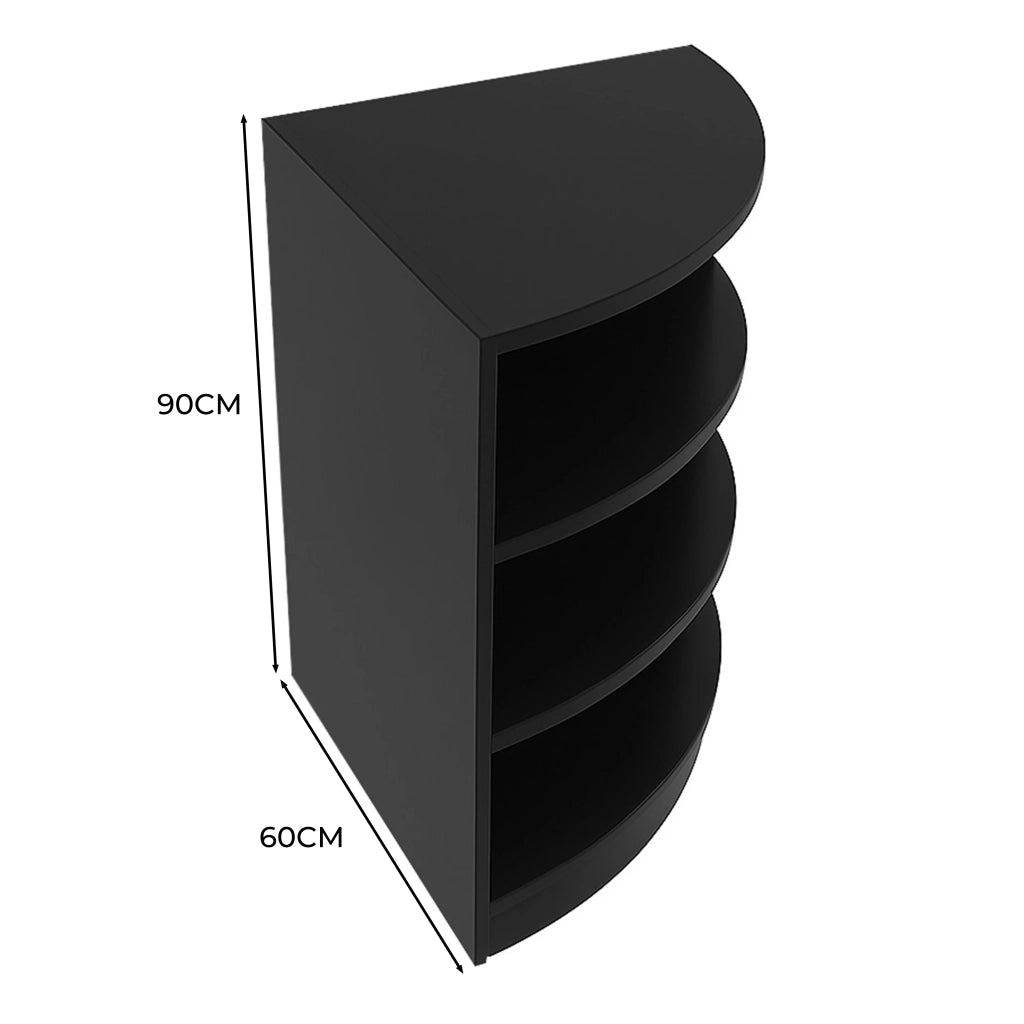 Bancone Angolare da Negozio Nero LM60 con 3 Ripiani Vetrina Espositiva
