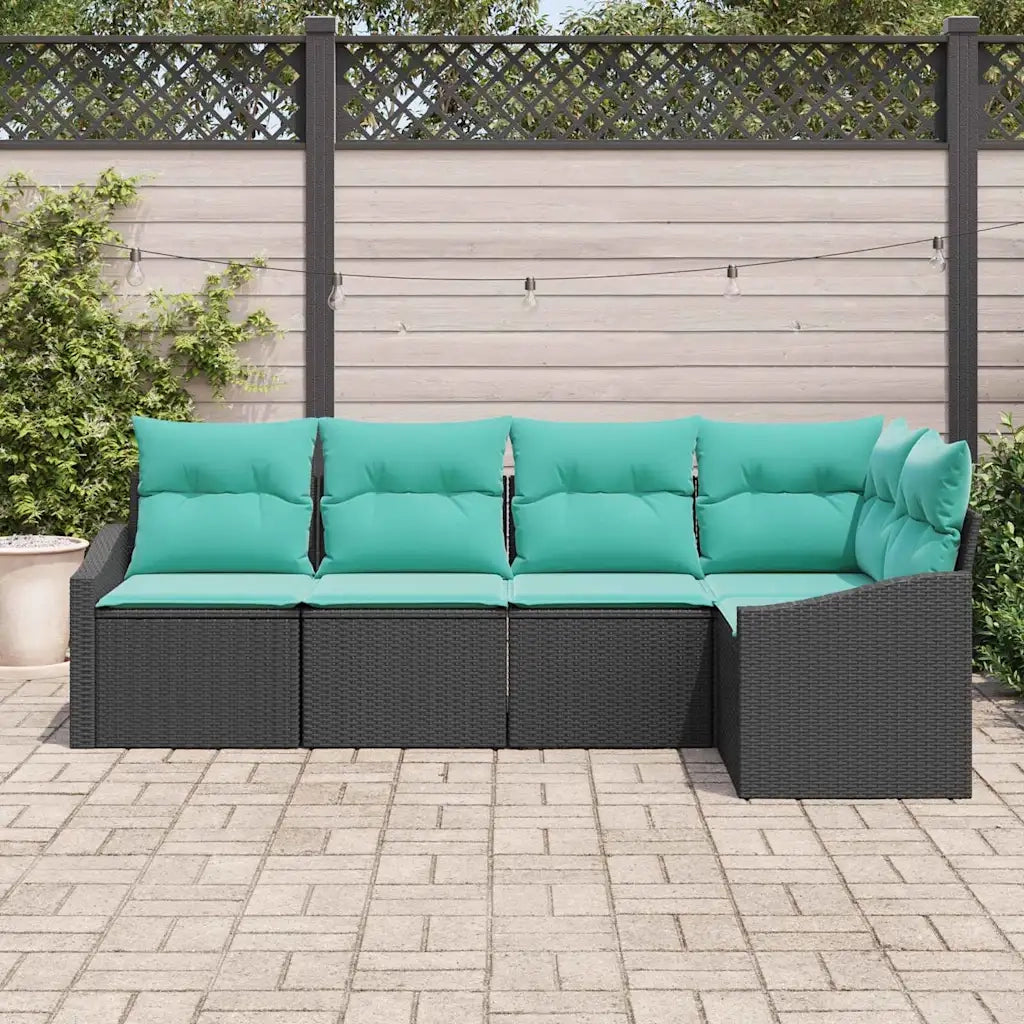 Set di divani con cuscino 5 pcs Nero polyrattan