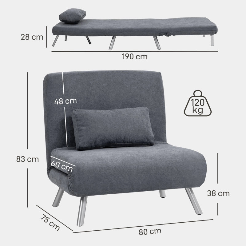 POLTRONA LETTO 190 cm Grigio Scuro in Metallo con cuscino