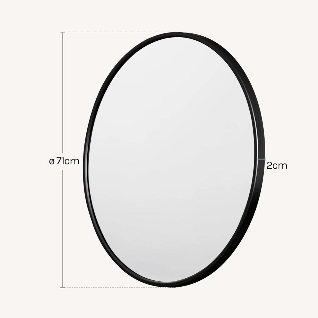 Specchio da Parete, Specchio Trucco,Cornice in Metallo Antiruggine, Decorativo per Bagno con Immagine Nitida, Ideale per Trucco e Arredamento Moderno, Specchio Bagno, Rotondo Nero 71cm