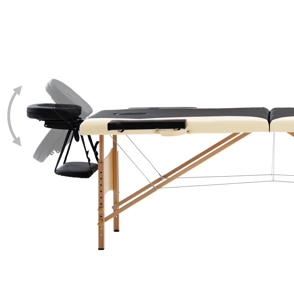 Lettino Massaggio Pieghevole a 2 Sezioni Legno Nero e Beige CFW2238684