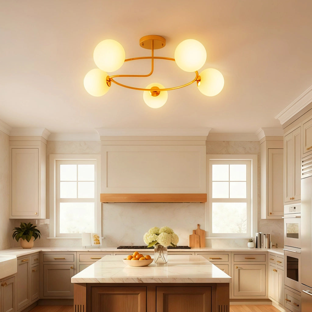 Lampadario a 5 luci ¨C Minimal ¨C dorato e bianco
