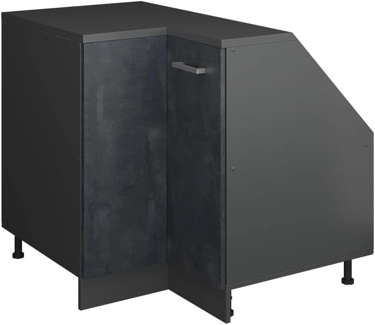 Mobile sottotetto Mobile angolare Rion, Calcestruzzo nero, 75.6 x 81.6 cm con 1 porta, carcassa dell’armadio profondità 60 cm, adatto per il salvaspazio sotto tetti spioventi