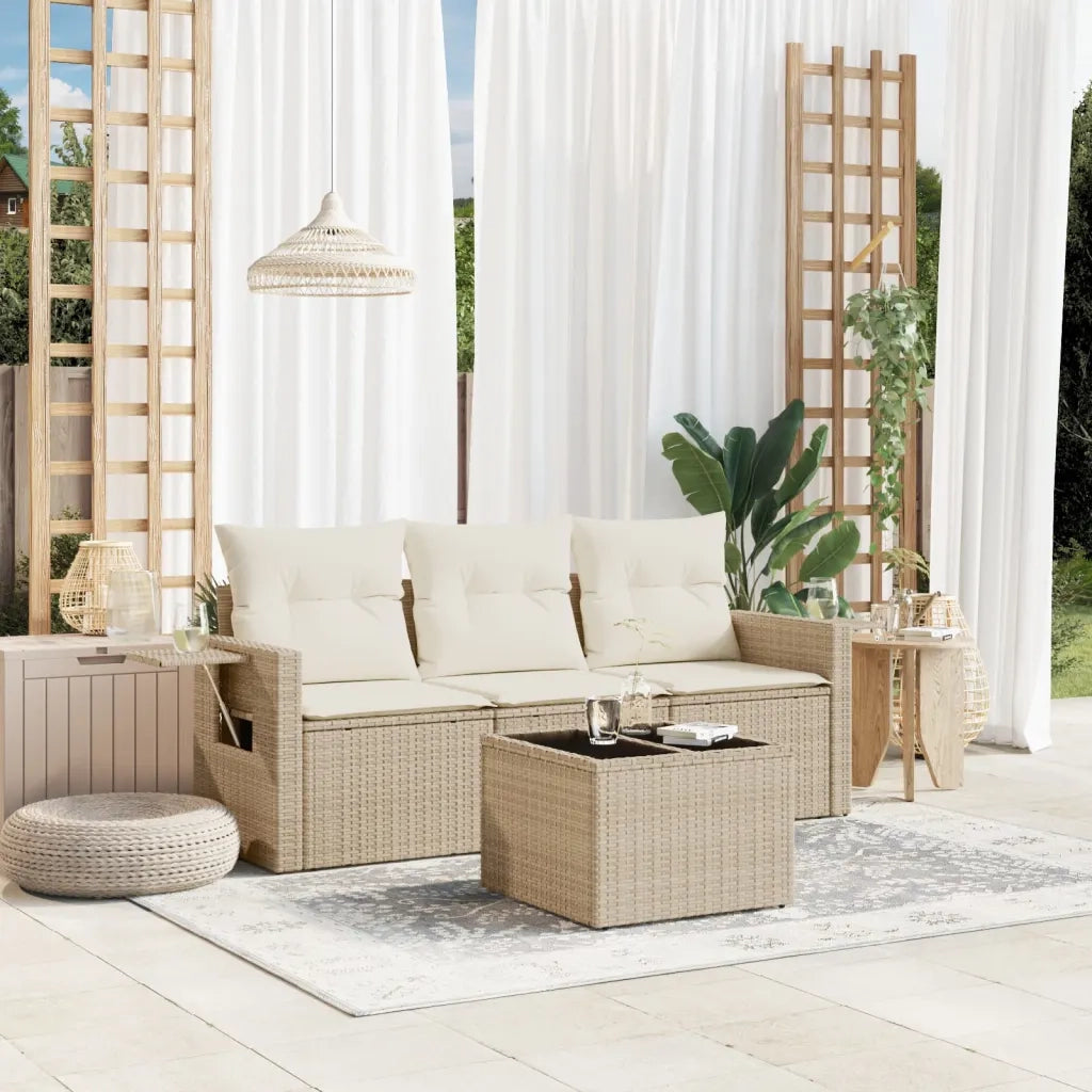 Set Divano da Giardino 4 pz con Cuscini-Sofa da Giardino-Divanetto da esterno Beige in Polyrattan 661621