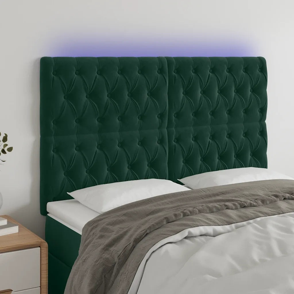 Testiera | Testata a LED Verde Scuro 160x7x118/128cm in Velluto