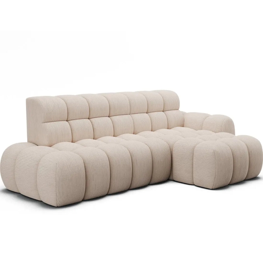 Divano angolare convertibile BULLA 3 posti beige angolo destro - velluto a coste con estensione della seduta elettrica