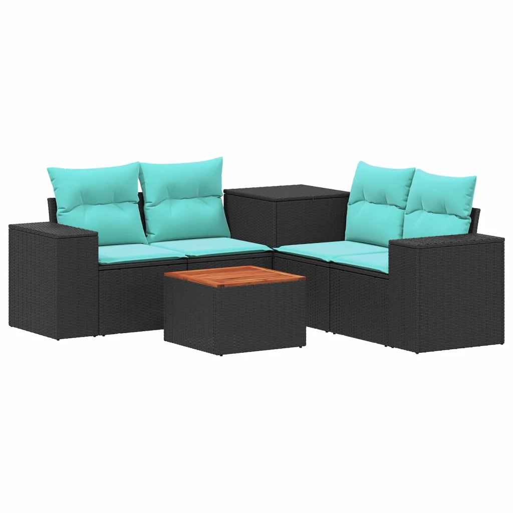 Set di divani 6 pz Nero e Blu Rattan sintetico e Acciaio 3447561