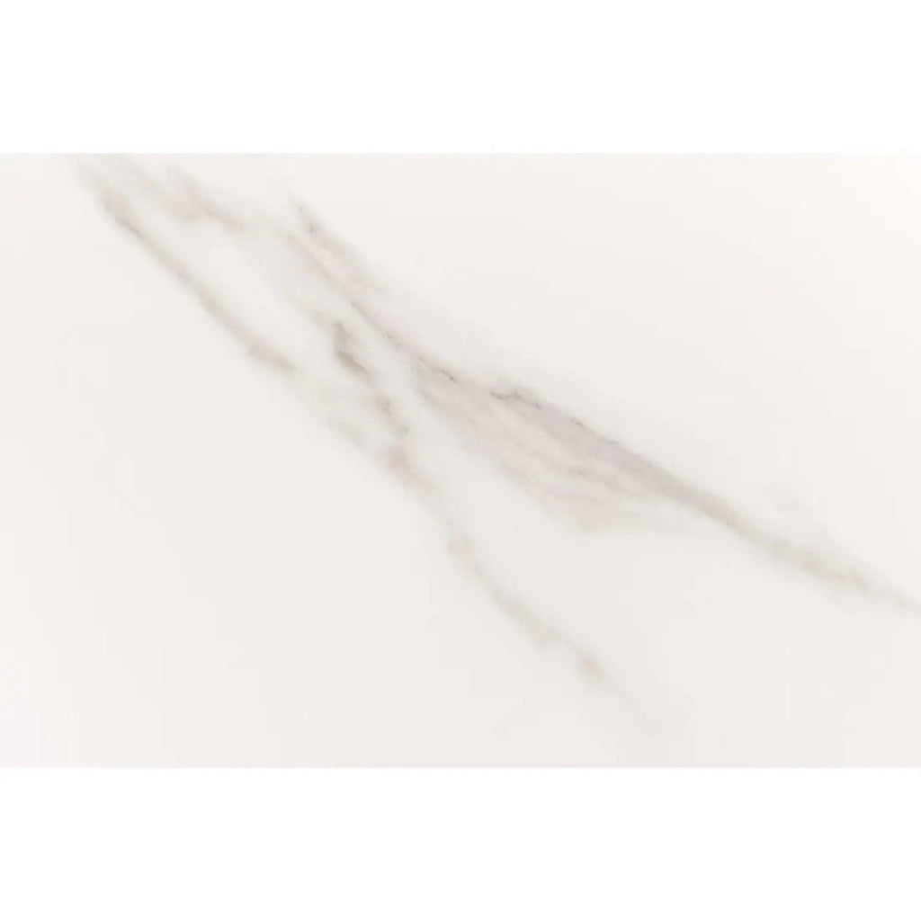 Tavolo rettangolare LUMEA – 200 cm – Piano in ceramica effetto marmo bianco e piede in legno scuro – Stile contemporaneo