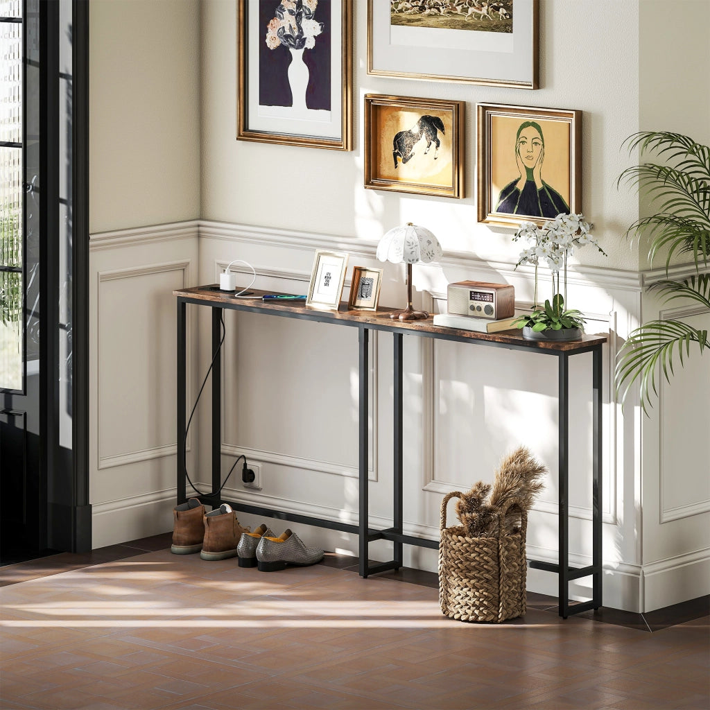 Tavolo console con stazione di ricarica ¨C Zephmum ¨C telaio in acciaio, marrone