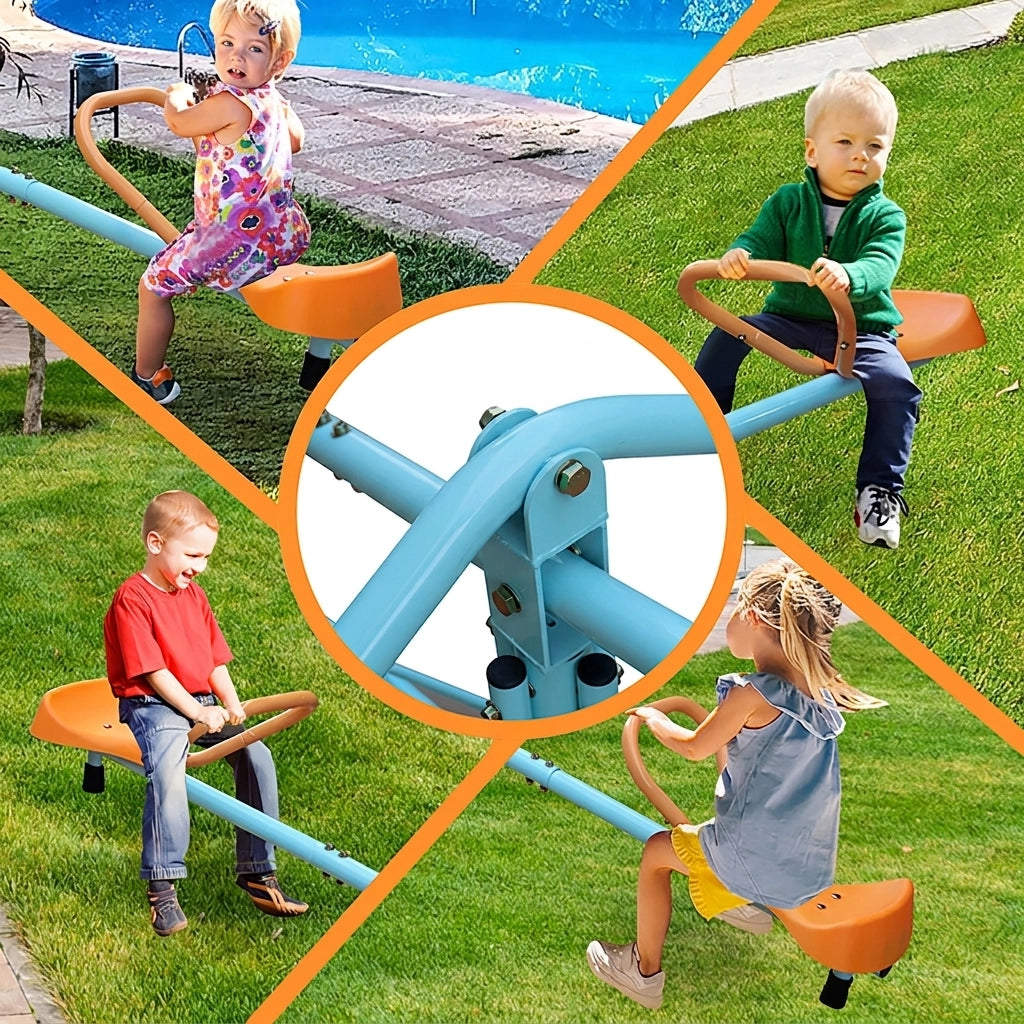 Dondolo Basculante per Bambini 4 Posti 182;88 cm con Sedute Antiscivolo; Blu e Arancione