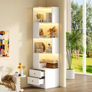Libreria angolare con LED da app 4 ripiani aperti e 2 cassetti in MDF per studio soggiorno bianca 45 × 43,5 × 180 cm