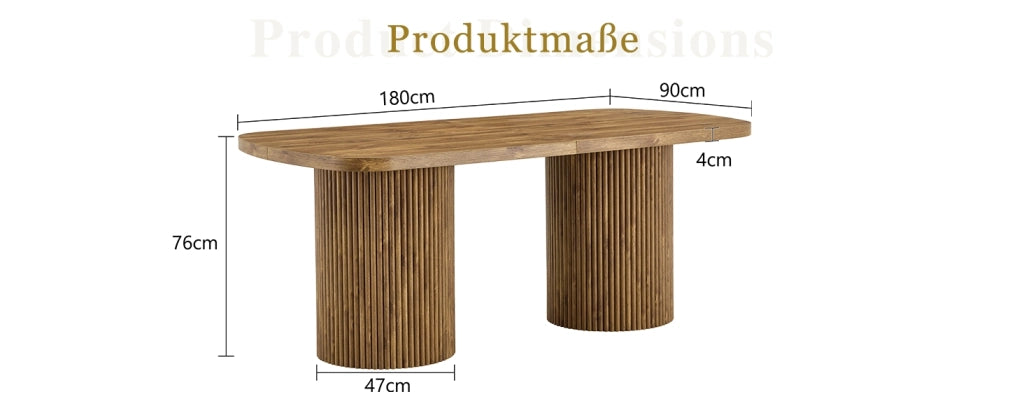 Tavolo da pranzo ovale con base doppia scanalata in MDF effetto legno per cucina e sala da pranzo 6-8 persone