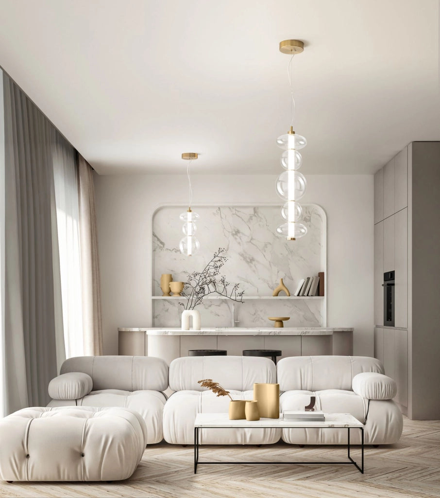 Sospensione in metallo e vetro trasparente e oro spazzolato Bubbles LED 24W 3000K CRI?80 220-240V 50/60Hz 1920Lm