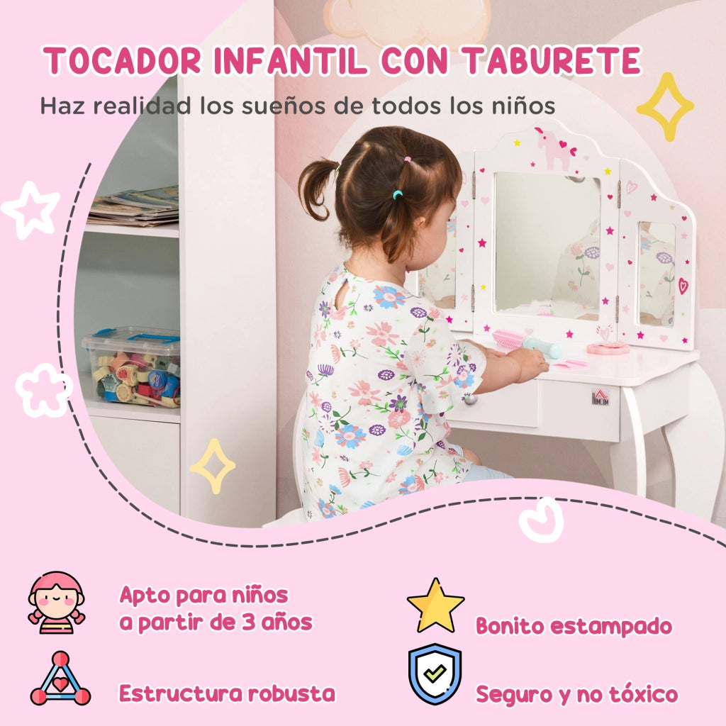 Tocador Bambini con Specchio e Cassetto ¨C zephmum ¨C Bianco