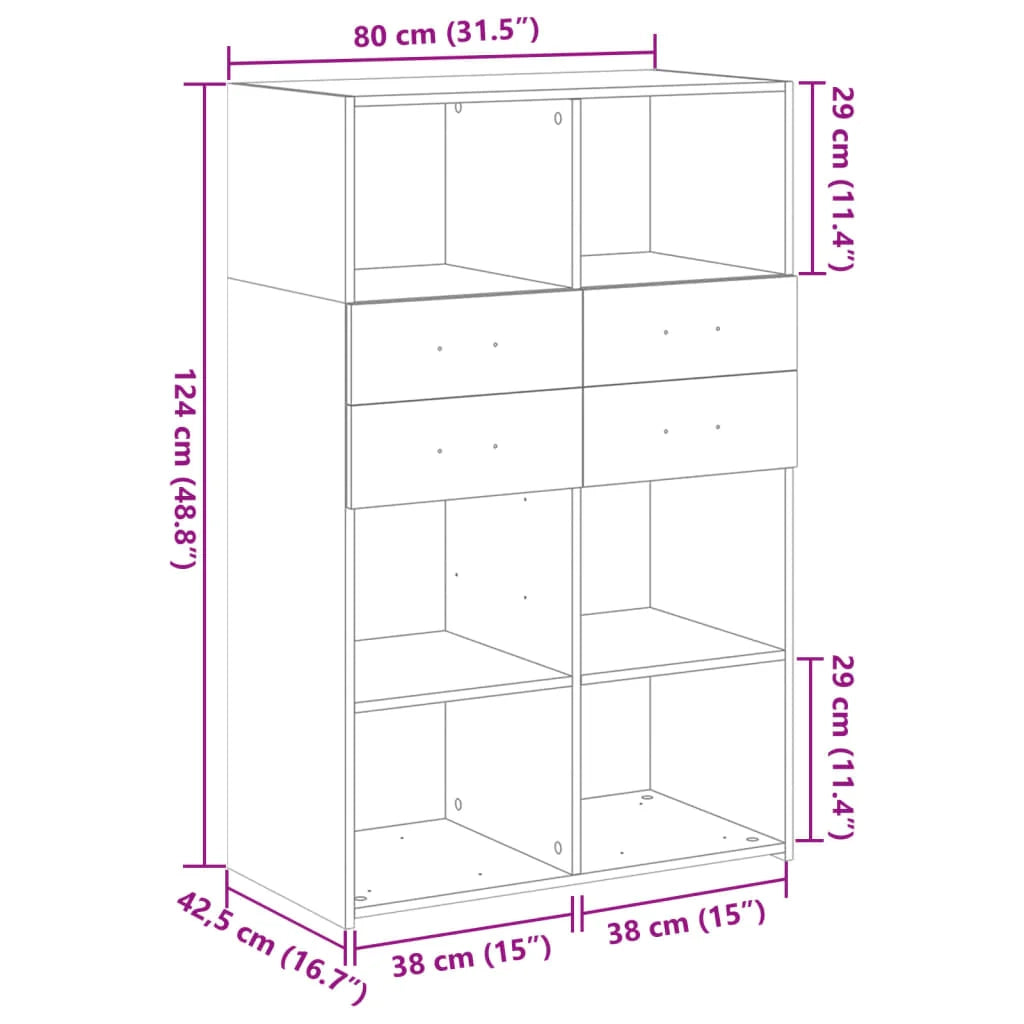 Buffet credenza cassettiera mobiletto mobile contenitore organizer cucina soggiorno salotto alto 80 x 42,5 x 124 cm legno ingegnerizzato bianco 02_0032773