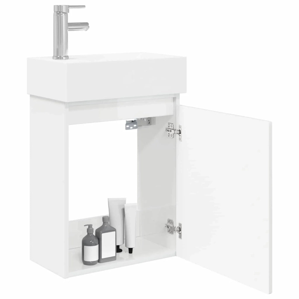 Mobile bagno con rubinetto Bianco Lucido 45,5 x 22,5 x 84 cm 889505