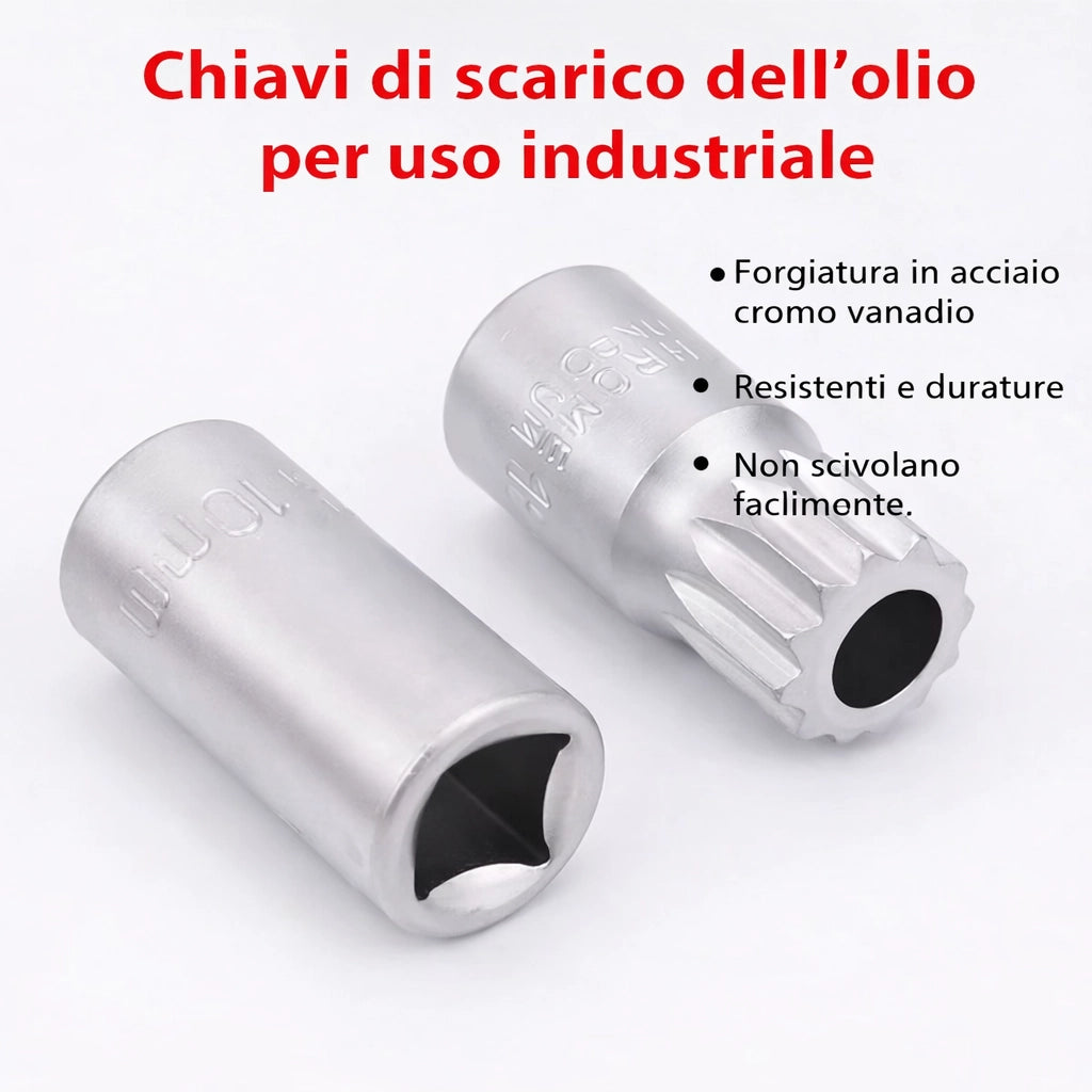Set 23 Chiavi Bussola per Tappi Scarico Coppa Olio 3/8" e Prolunghe YZR-211