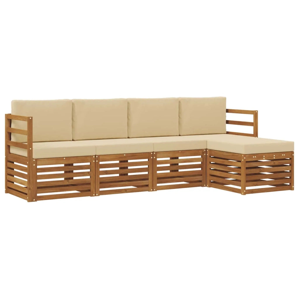 Set divani 5 pcs Naturale e Beige Legno di Acacia Massello 3374633