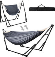 Sedia a Sostegno per Esterno 2 in 1 - Pieghevole - 200 kg Capacità - Tela Robusta - Sedia a Sostegno in Acciaio - Tasca Portatile Inclusa - per Esterno - Balcone - Terrazzo - Giardino - 180 x 130 cm - Nero