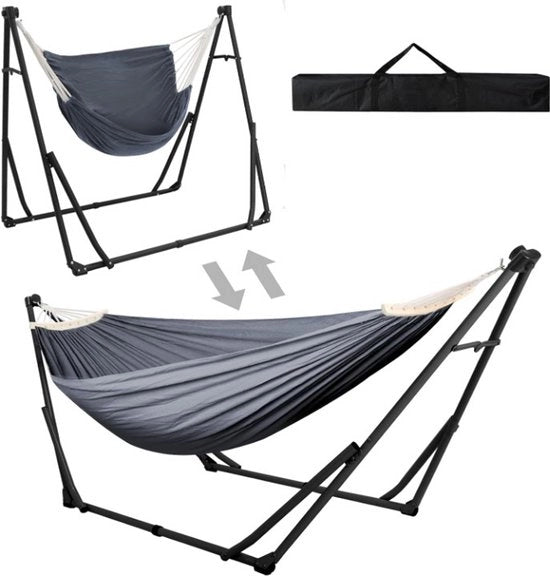 Sedia a Sostegno per Esterno 2 in 1 - Pieghevole - 200 kg Capacità - Tela Robusta - Sedia a Sostegno in Acciaio - Tasca Portatile Inclusa - per Esterno - Balcone - Terrazzo - Giardino - 180 x 130 cm - Nero