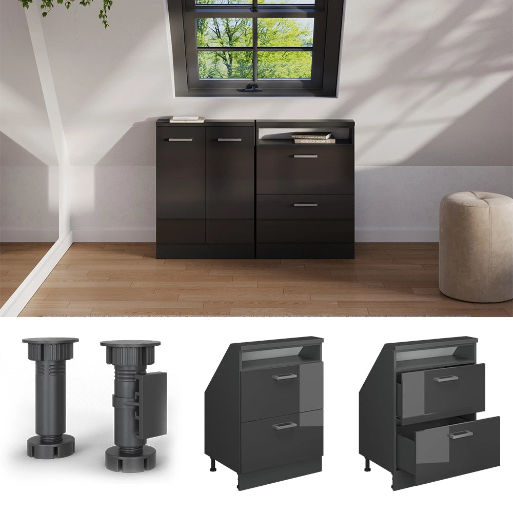 Mobile sottotetto Rion Antracite lucido/Antracite con 2 cassetti Vicco
