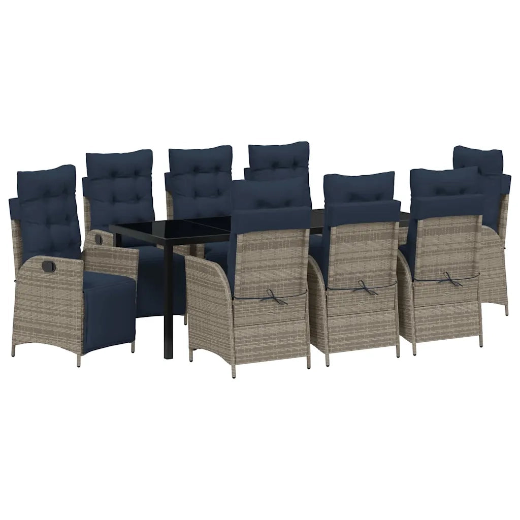 Set da Pranzo per Giardino 9 pcs Grigio e Nero Rattan 3380588