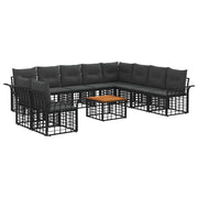 Set di divani da esterno 11 pcs Nero e Grigio scuro Poliestere