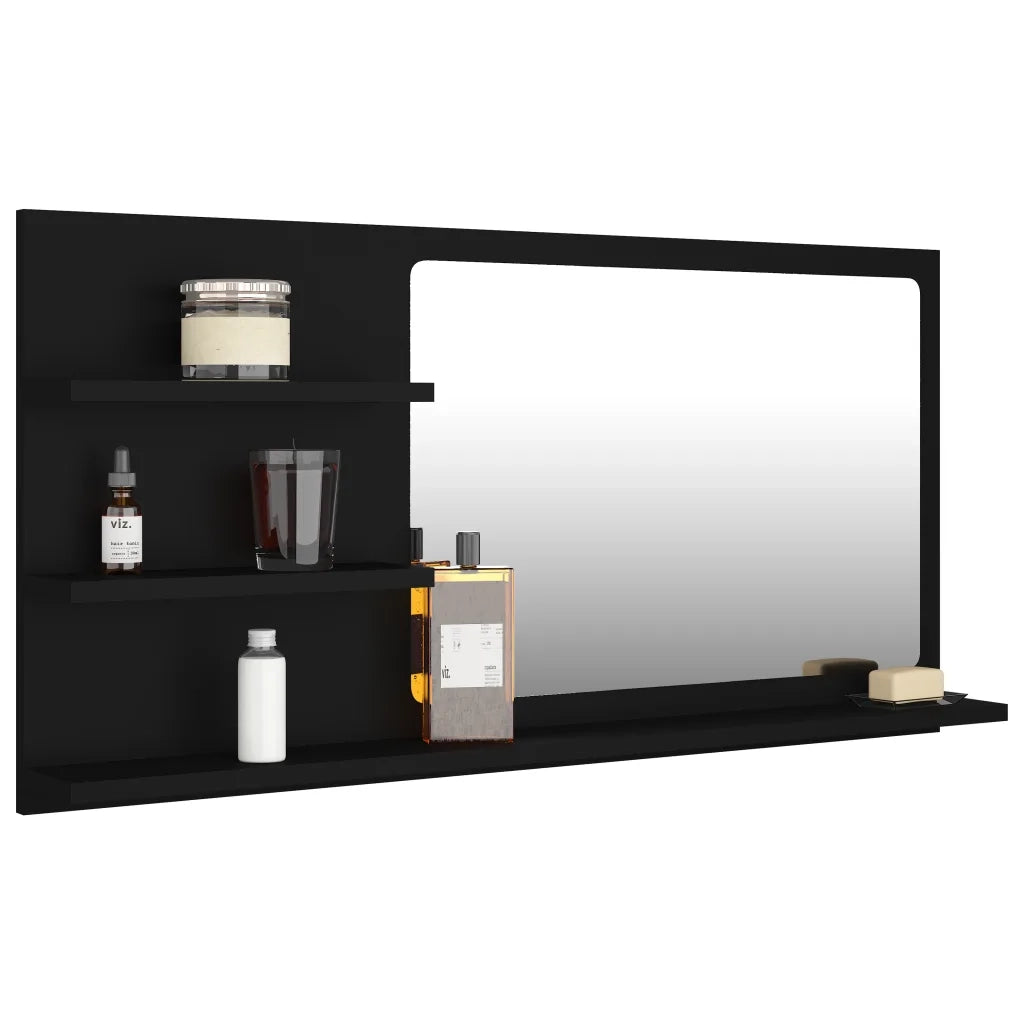 Specchio da Bagno Nero 90x10,5x45 cm in Legno Multistrato 805016