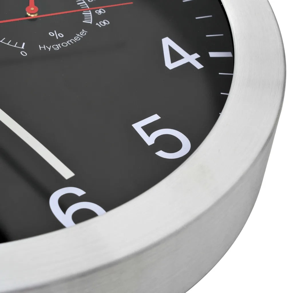Orologio da Parete al Quarzo Igrometro Termometro 30 cm Nero 50624