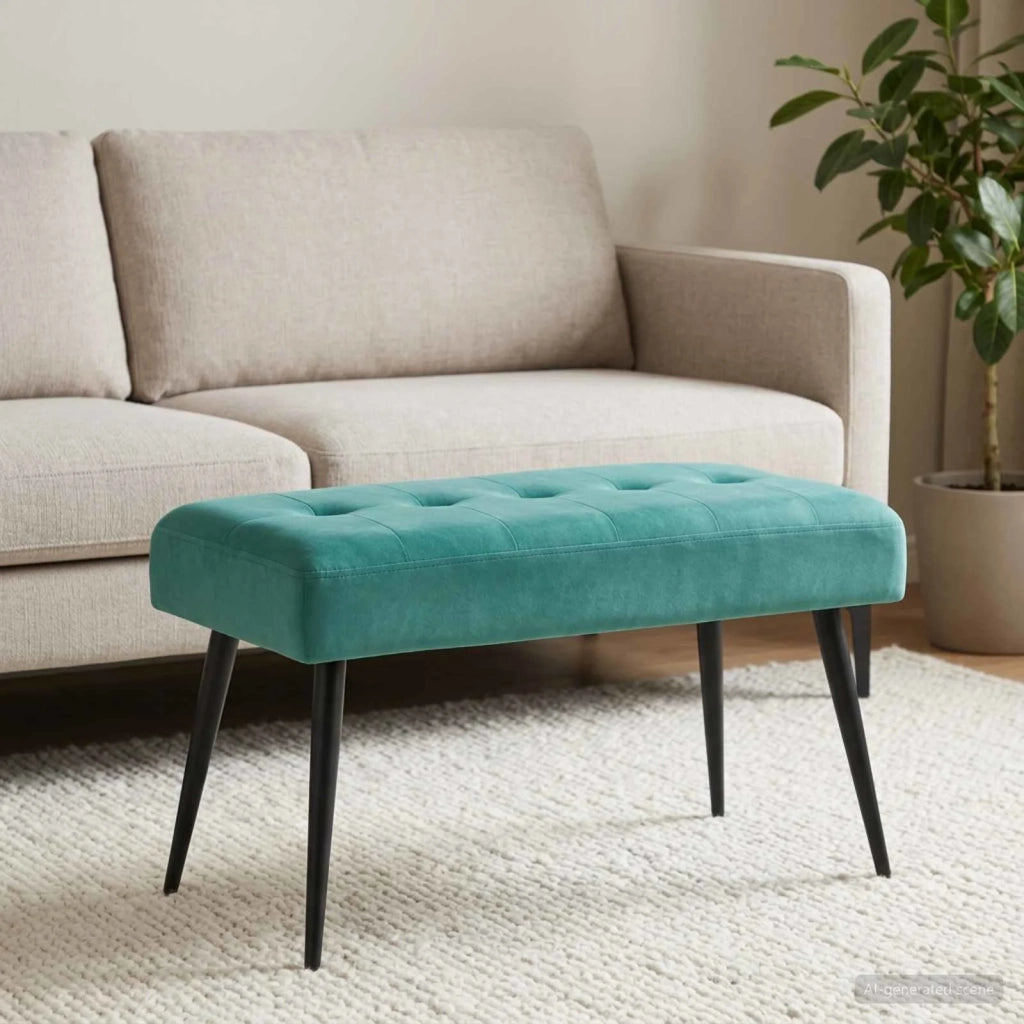 Panchina con bottoni imbottiti Turchese 80 x 40 x 46 cm Velluto 42038525