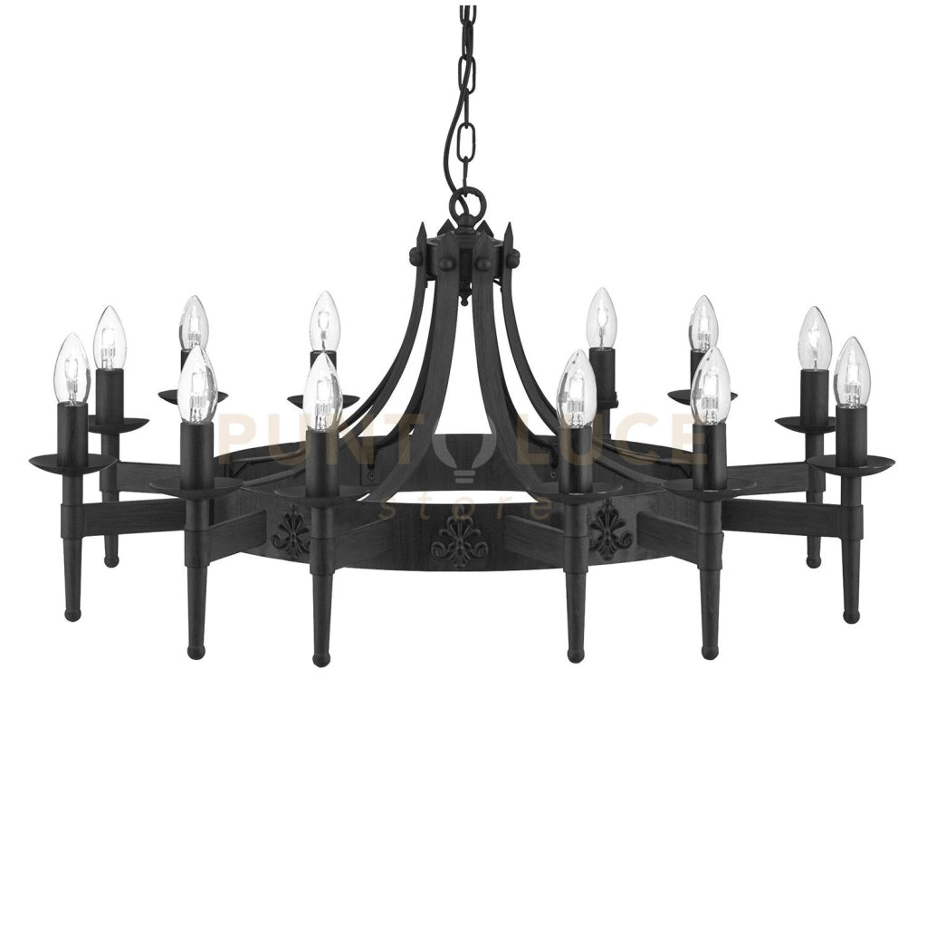 Cartwheel II 12Lt Pendant - Ferro battuto nero
